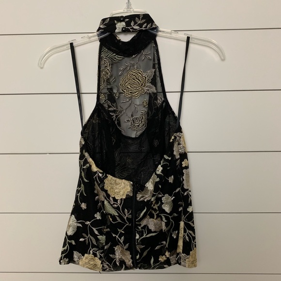 Cache black sheer floral embroidered halter top - Picture 3 of 7